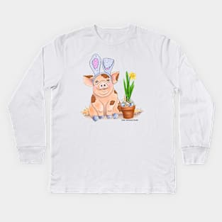 Purdy the Spring Pig Kids Long Sleeve T-Shirt
